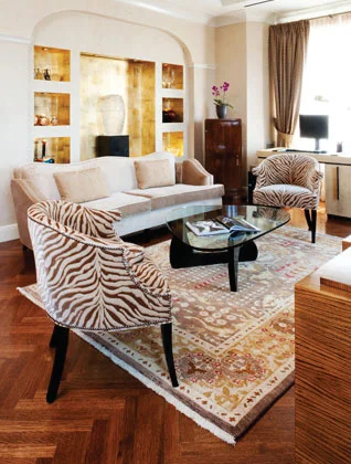 Elegant living room with integrated technology systems