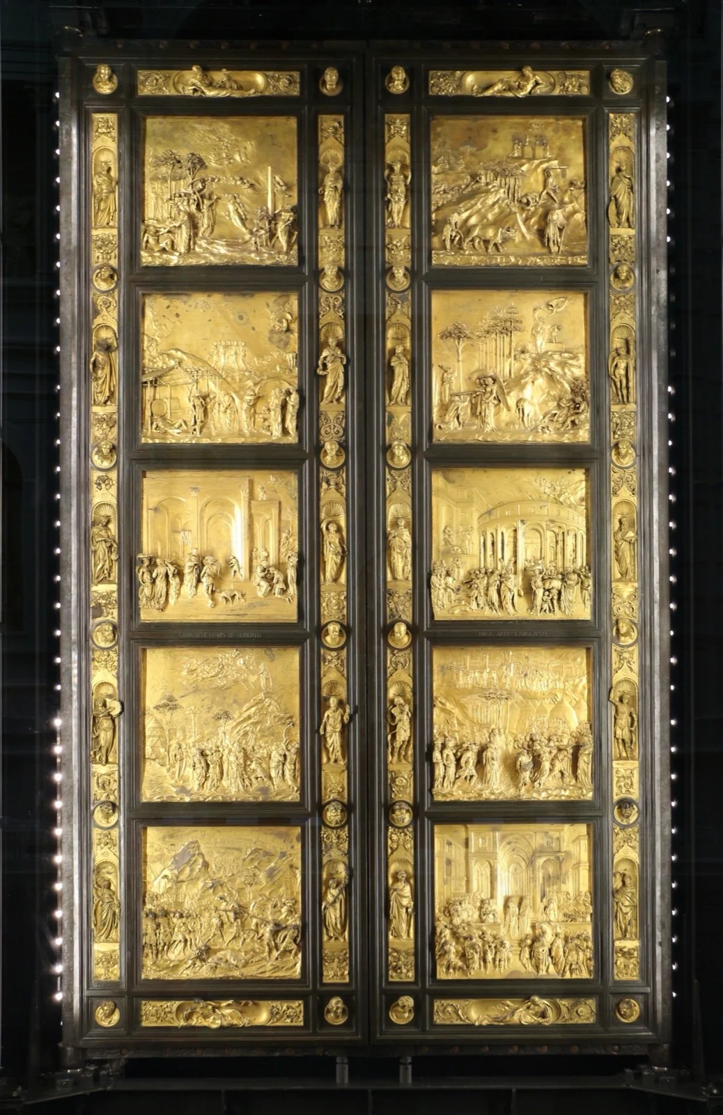 The Gates of Paradise by Lorenzo Ghiberti (1425–52) — gilded bronze doors of the Florence Baptistery, among the most celebrated doors ever made