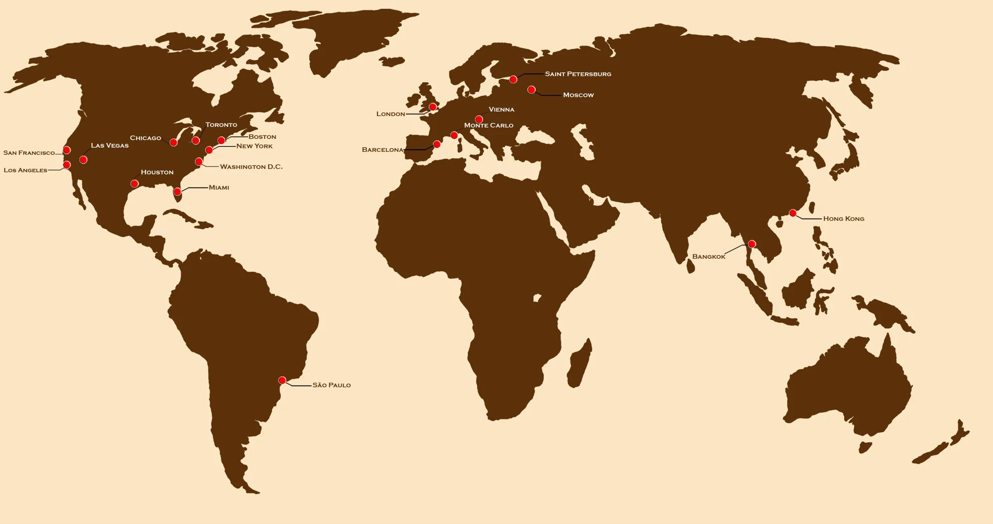 Global sourcing map showing Sensorium's worldwide technology partners