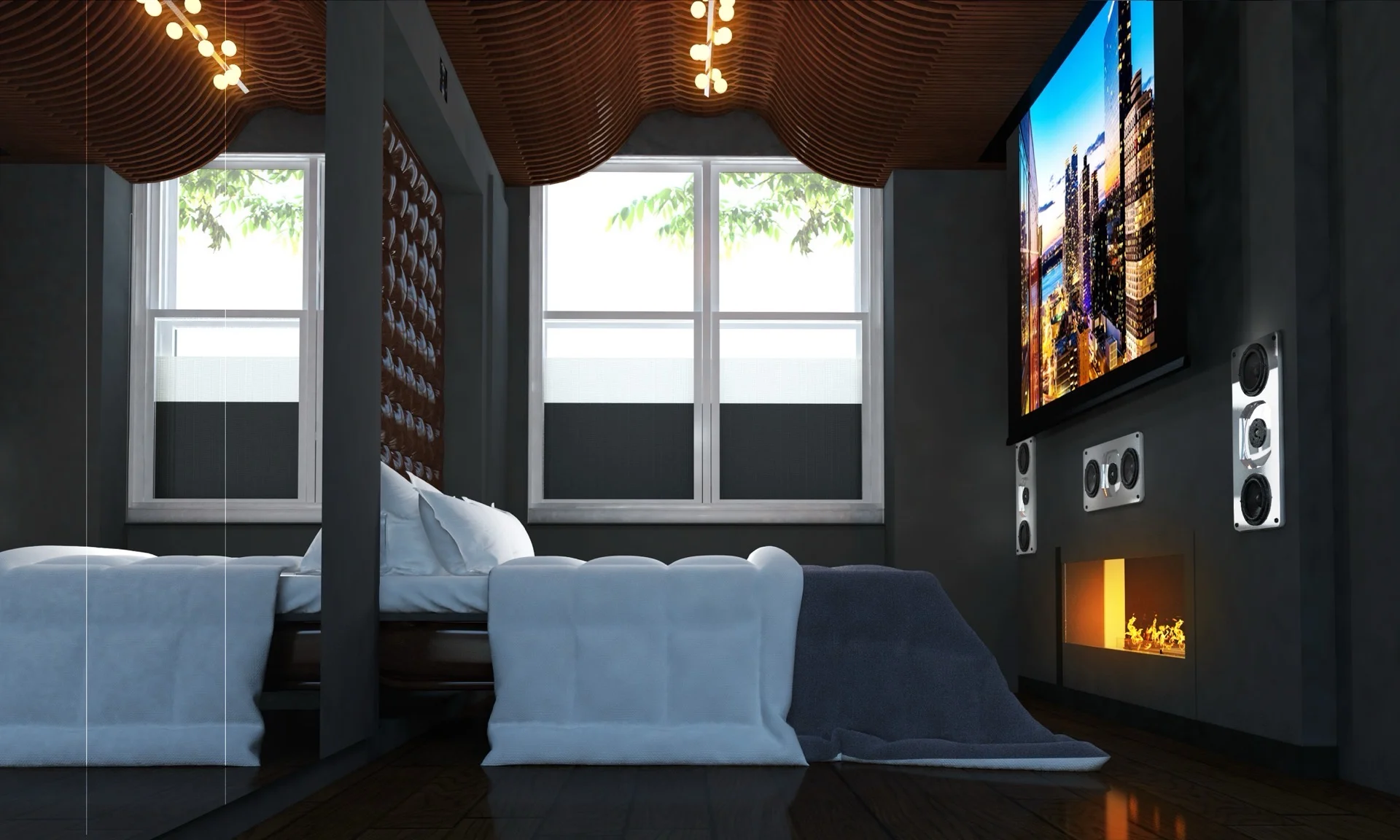 Bedroom with hospital-grade air purification integrated invisibly