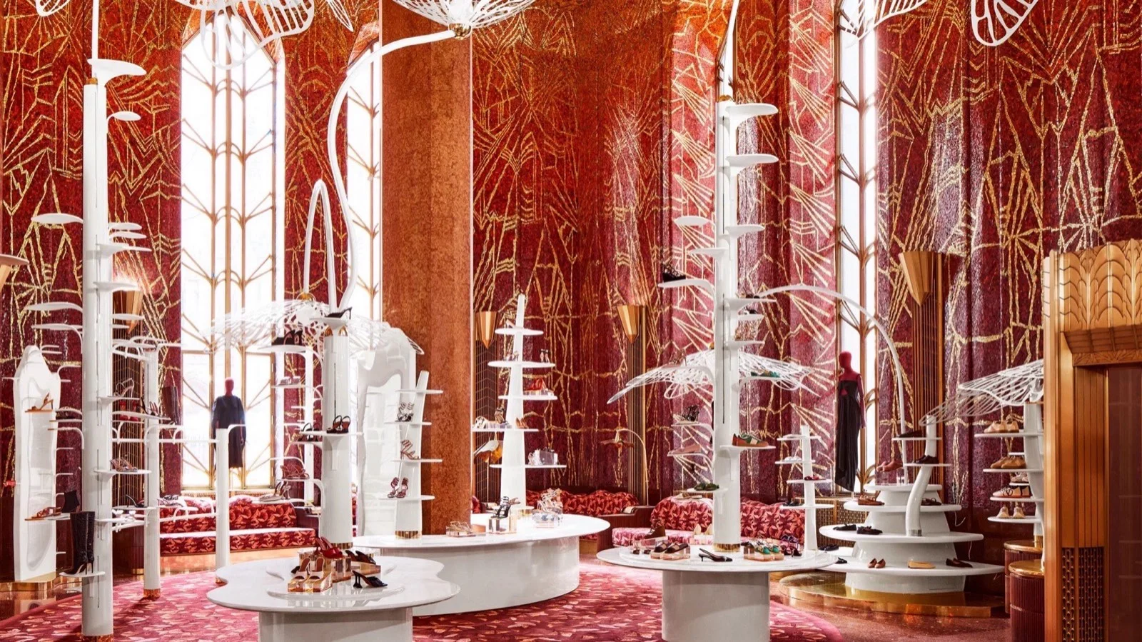 Printemps New York Red Room with art deco tile mosaics
