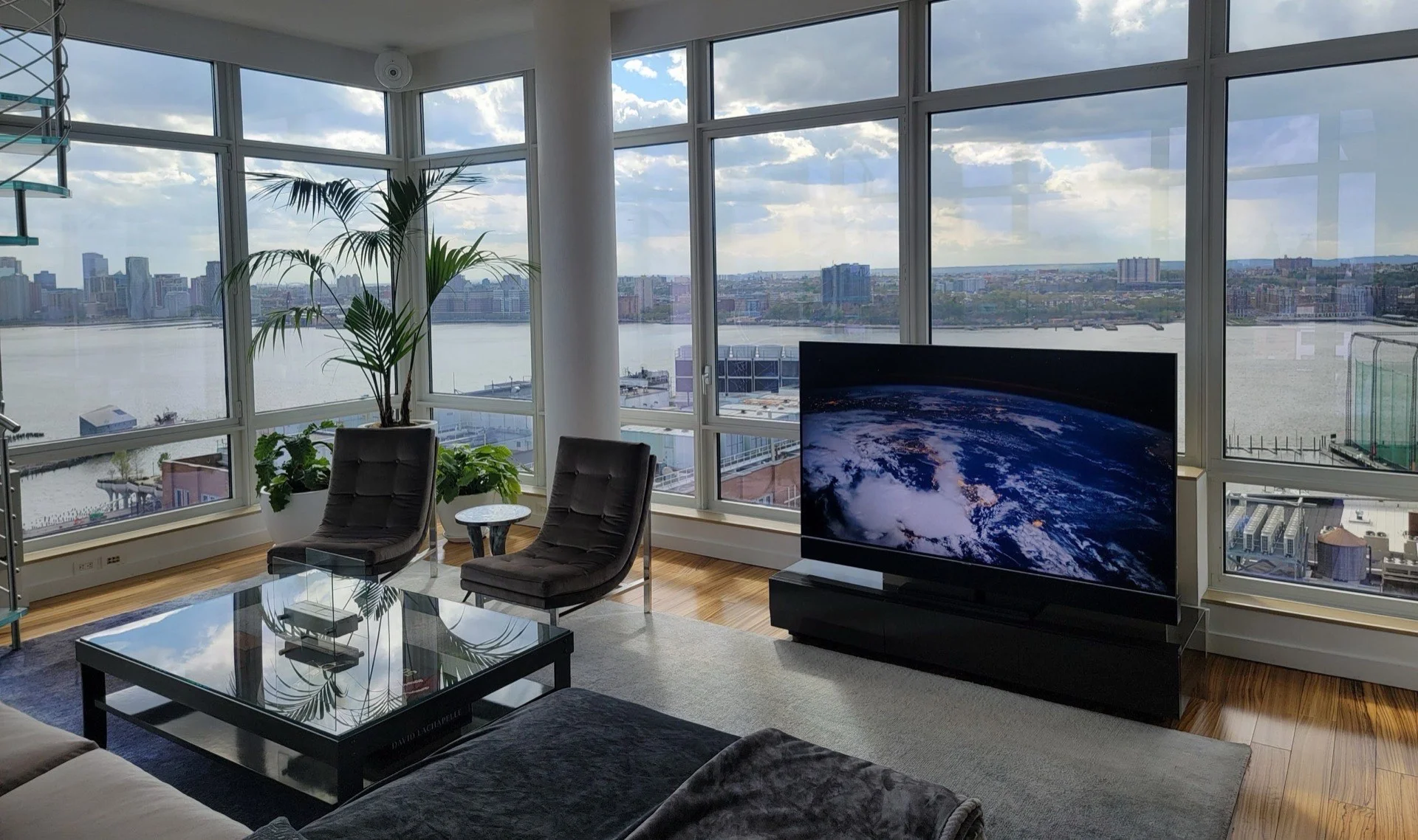 Sensorium showroom with large display and Hudson River views